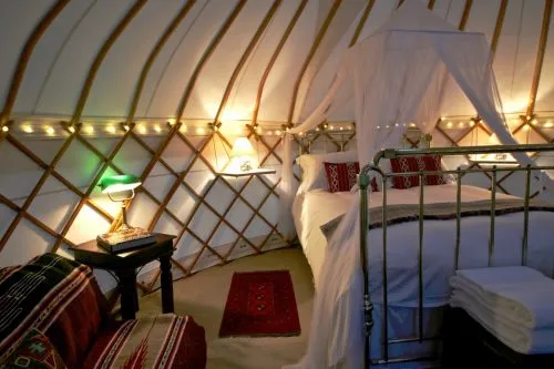 wedding night yurt from roundhouse yurts Glamping with our luxury interior package for our Yurt Hire.